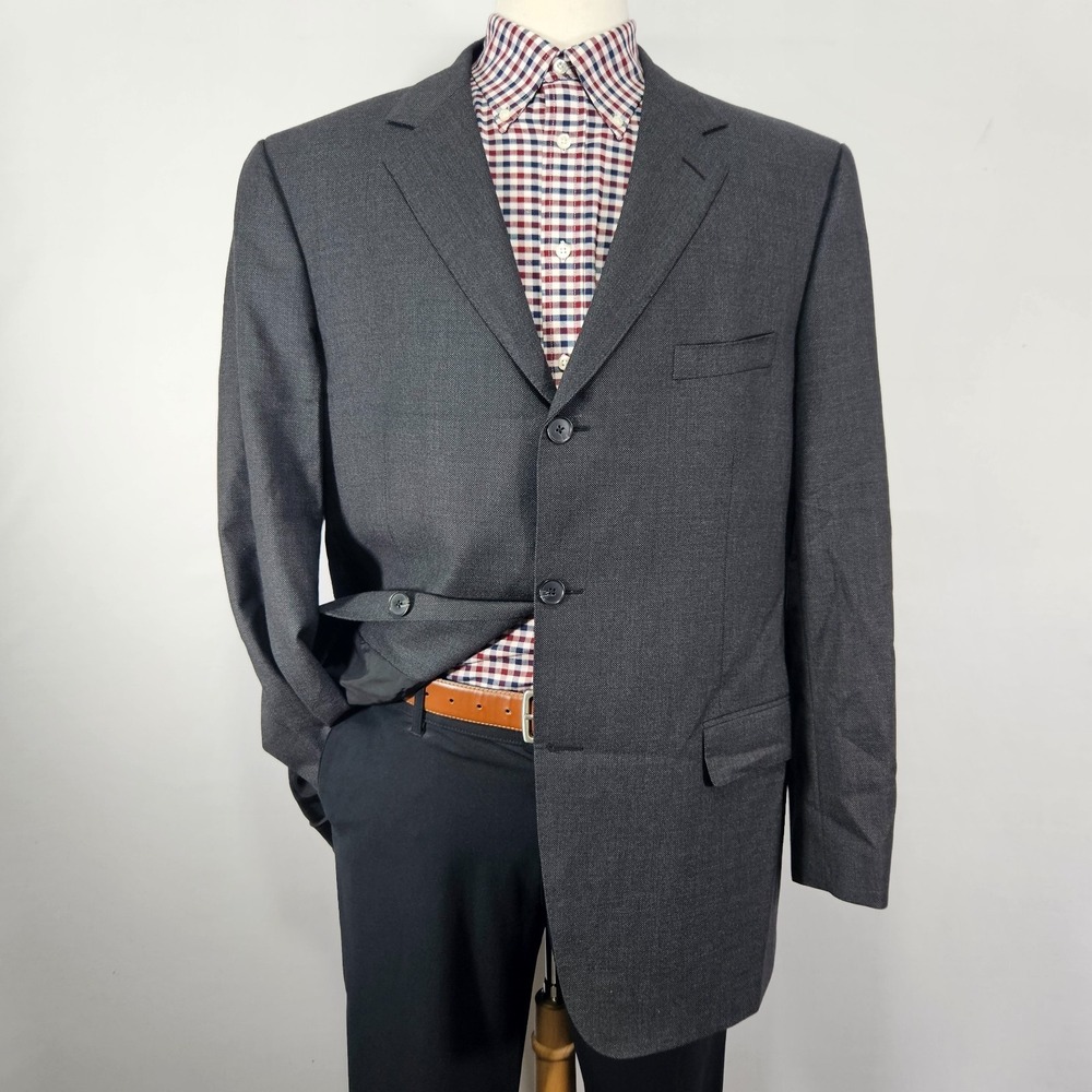 Land's End Men's Sport Coat Blazer‎ Three Button Gray Birds Eye Wool Size 46R